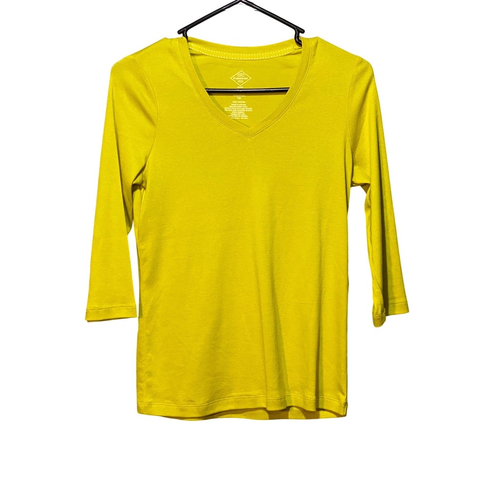 ST‎ JOHNS BAY Yellow Petite PXS 3/4 Sleeve Essential V Neck Cotton Tee